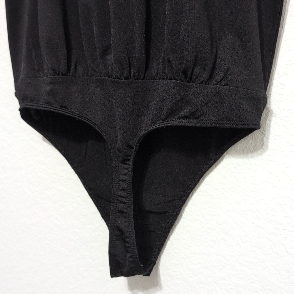 EXPRESS Satin Black Flutter Sleeve Wrap Front Bodysuit Women's Size Small - Picture 10 of 13
